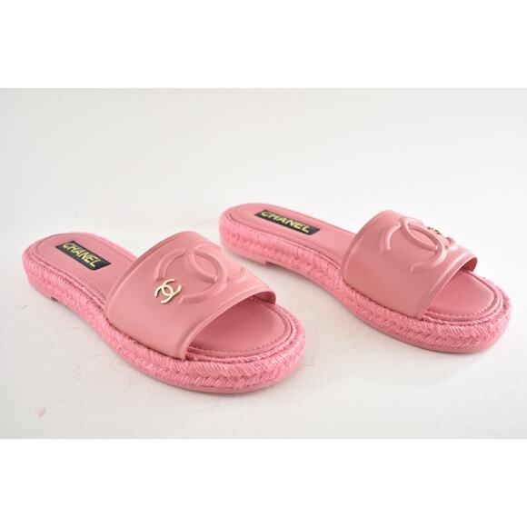 Chanel 23C Pink Lambskin Leather CC Logo Slide Sandal Slip Espadrille Flat 42 - Picture 5 of 15